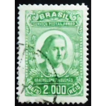 Imagem similar à do selo postal do Brasil de 1934 Bartholomeu de Gusmão U anunciado