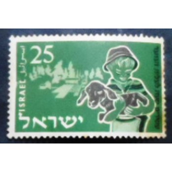 Imagem do selo postal de Israel de 1955 Boy and Lamb N anunciado