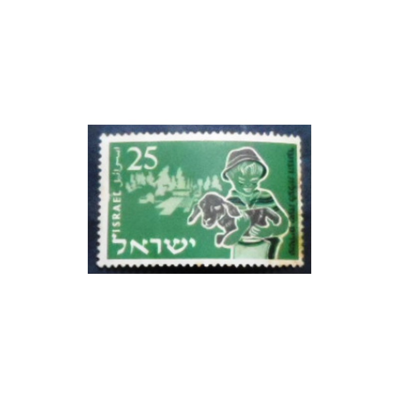 Imagem do selo postal de Israel de 1955 Boy and Lamb N anunciado