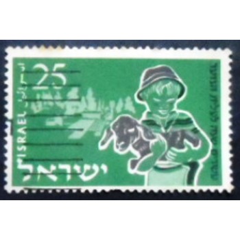 Imagem do selo postal de Israel de 1955 Boy and Lamb U anunciado