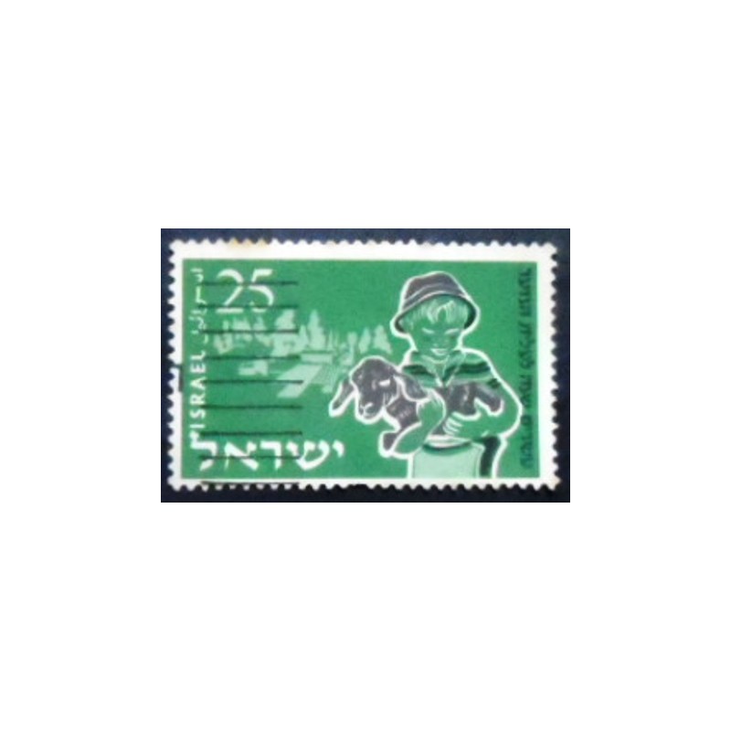 Imagem do selo postal de Israel de 1955 Boy and Lamb U anunciado