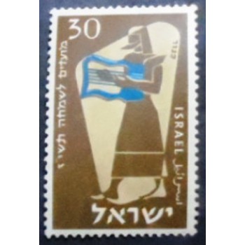 Imagem do selo postal de Israel de 1956 Musician with Lyre M anunciado