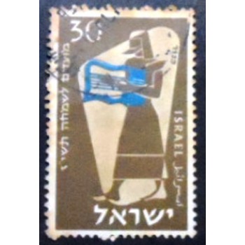 Imagem do selo postal de Israel de 1956 Musician with Lyre U anunciado