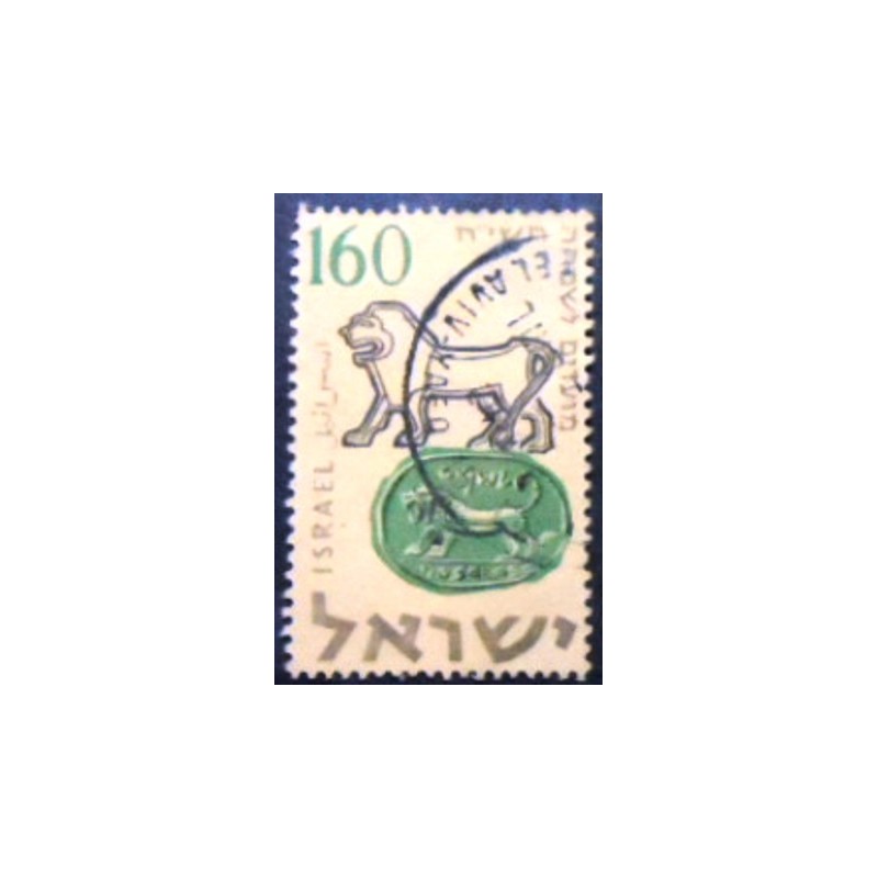 Imagem do selo postal de Israel de 1957 Servant of Jeroboam and Lion anunciado