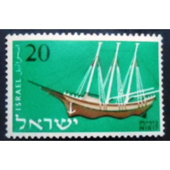 Imagem do selo postal de Israel de 1958 Nirit Immigrant Ship N anunciado