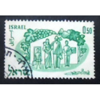 Imagem do selo postal de Israel de 1960 Resettled family anunciado