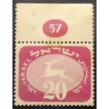 Imagem do selo postal de Israel de 1952 Running stag 20 NT anunciado