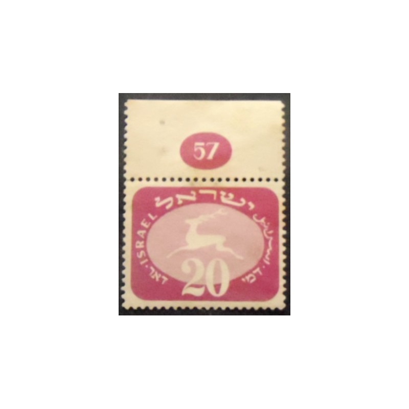 Imagem do selo postal de Israel de 1952 Running stag 20 NT anunciado