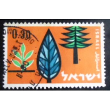 Imagem do selo postal de Israel de 1961 Afforestation Symbolic Trees anunciado