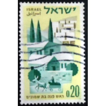 Imagem do selo postal de Israel de 1962 Settlement of Rosh Pinna anunciado