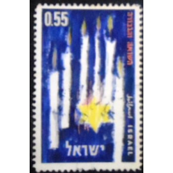 Imagem do selo postal de Israel de 1962 Yellow star and candles U anunciado