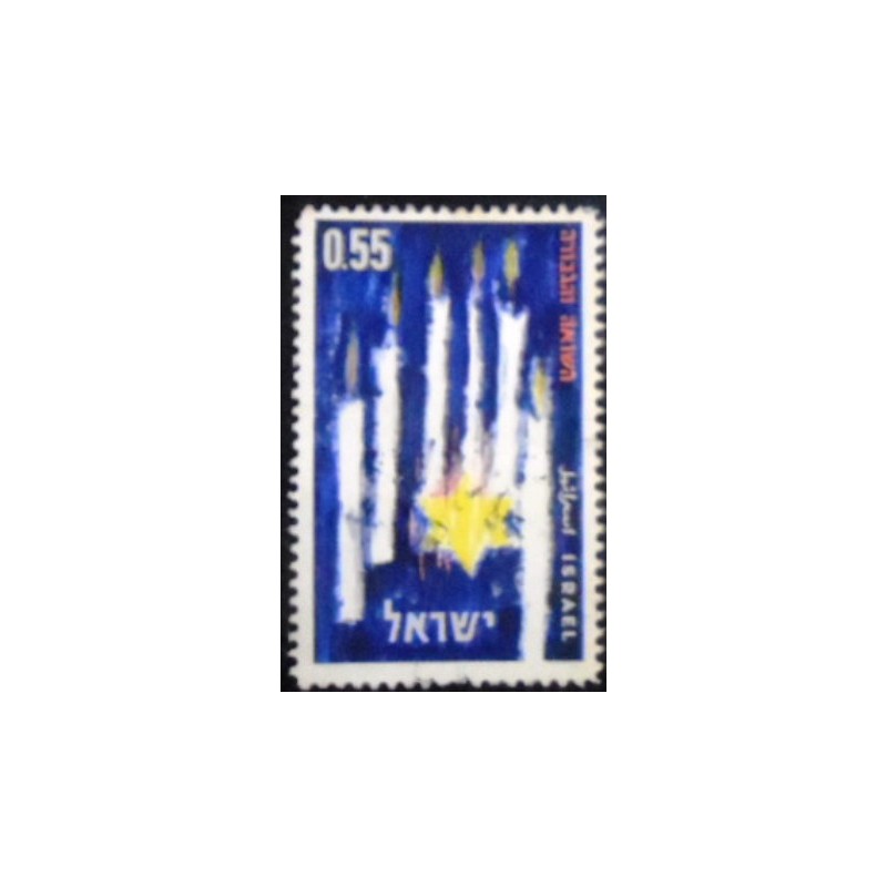 Imagem do selo postal de Israel de 1962 Yellow star and candles U anunciado