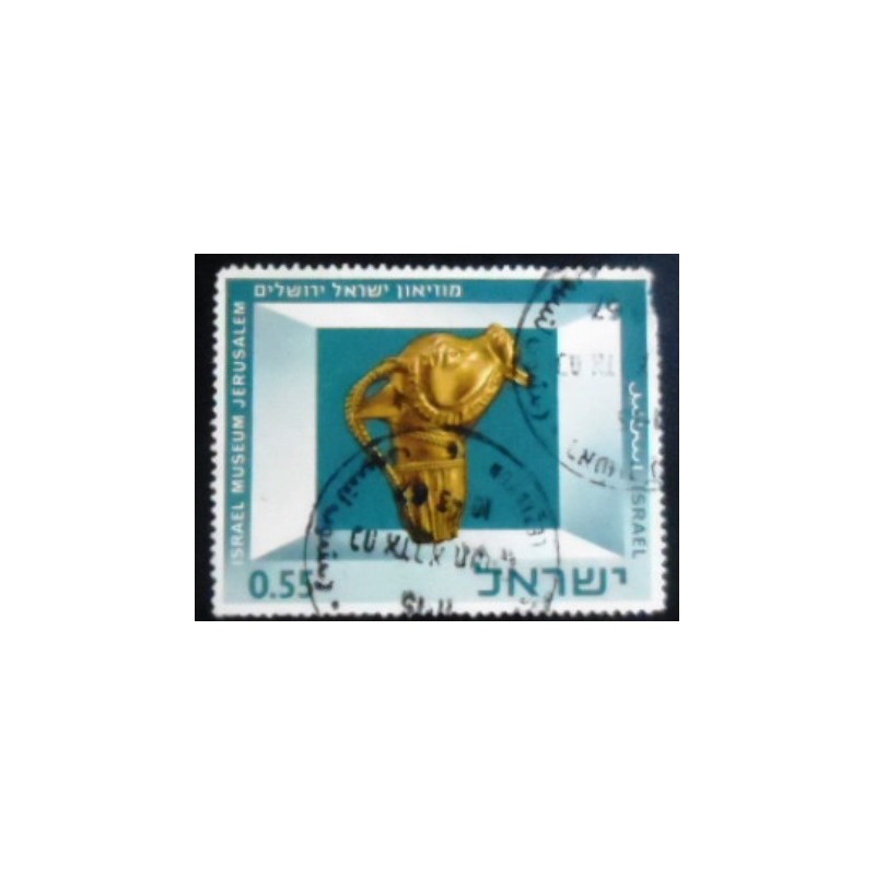 Imagem do selo postal de Israel de 1966 Gold Calf's Head Earring anunciado