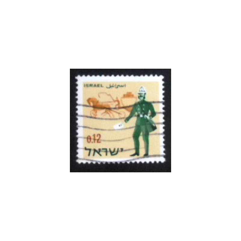 Imagem do selo postal de Israel de 1966 Coach and Postman of Austrian Levant anunciado