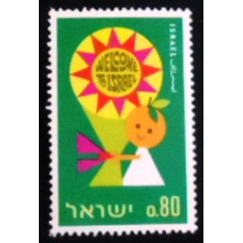 Imagem do selo postal de Israel de 1967 Emblem and Doll 0,80 M anunciado