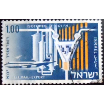 Imagem do selo postal de Israel de 1968 Jet and Atomic Isotopes anunciado