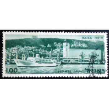 Imagem do selo postal de Israel de 1969 Port of Haifa anunciado