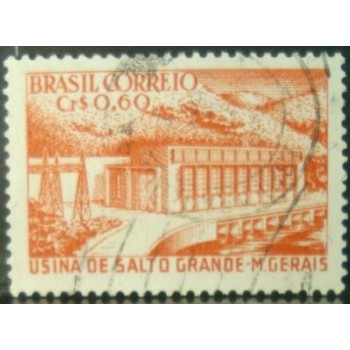 Selo postal do Brasil de 1956 Usina Salto Grande U