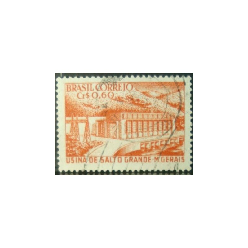 Selo postal do Brasil de 1956 Usina Salto Grande U