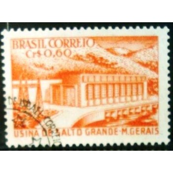 Selo postal do Brasil de 1956 Usina Salto Grande NCC