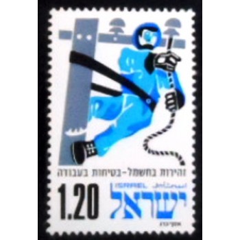 Imagem do selo postal de Israel de 1975 Telegraph Line Maintenance anunciado