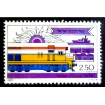 Imagem do selo postal de Israel de 1977 Diesel Locomotive anunciado