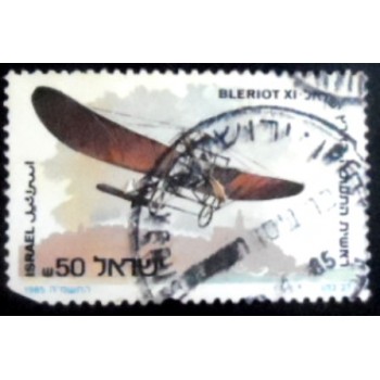 Imagem do selo postal de Israel de 1985 Bleriot XI anunciado