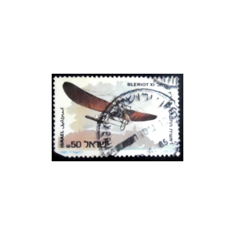 Imagem do selo postal de Israel de 1985 Bleriot XI anunciado