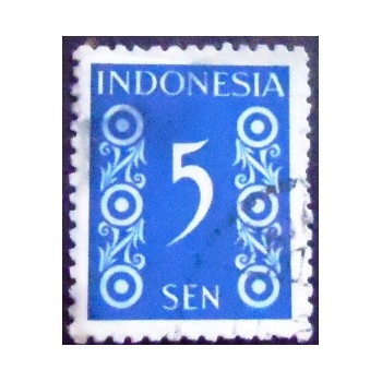 Imagem do selo postal da Indonésia de 1949 Numeral 5 anunciado