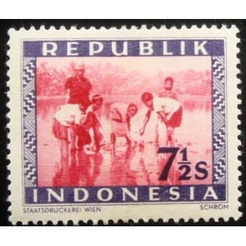 Imagem do selo postal da Indonésia de 1949 Rice planting anunciado