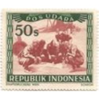 Imagem do selo postal da Indonésia de 1948 Discussing pilots anunciado