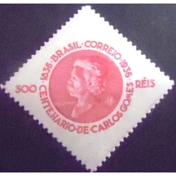 Imagem do selo postal do Brasil de 1936 Carlos Gomes carmim M anunciado