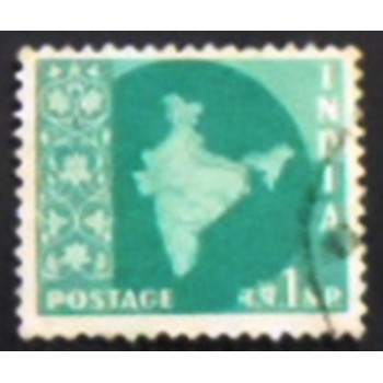 Imagem do selo postal da Índia de 1960 Map of India and Five Year Plan 1