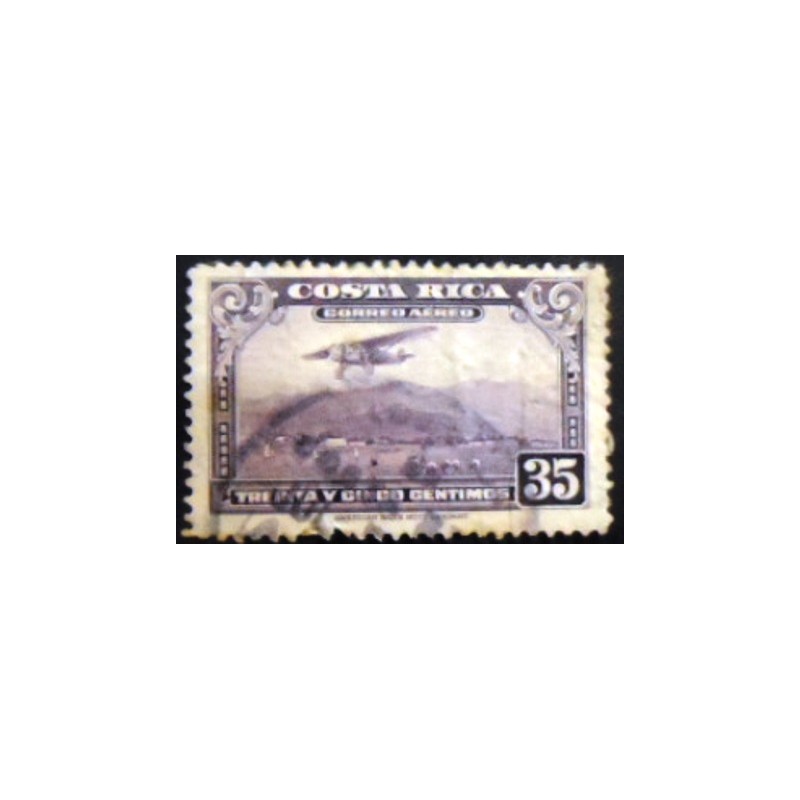 Imagem do selo postal da Costa Rica de 1952 Mail Plane 35 anunciado