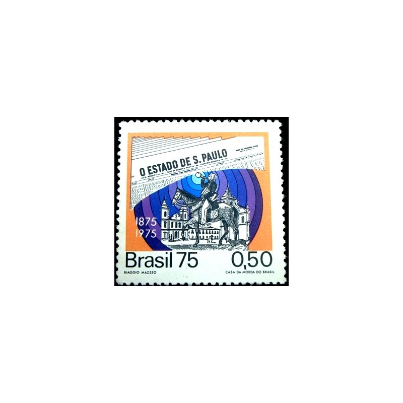 Selo postal do Brasil de 1975 Estadão M