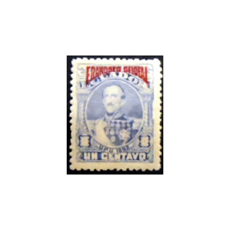 Imagem do selo postal do Equador de 1892 Juan Flores overprinted Oficial anunciado