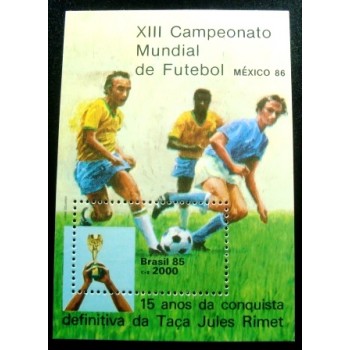 Imagem do bloco postal do Brasil de 1985  Mundial México 1986 M anunciado