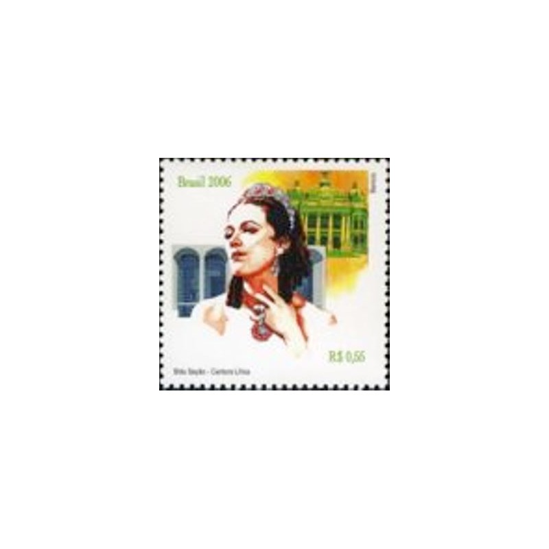 Imagem do selo postal do Brasil de 2006 Bidu Sayão anunciado