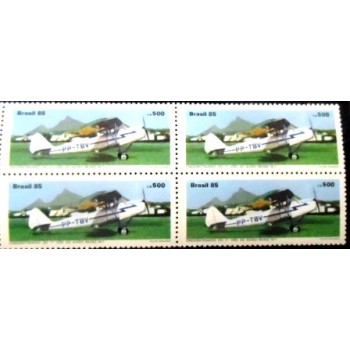 Imagem da quadra postal do Brasil de 1985 Avião Muniz M7 M