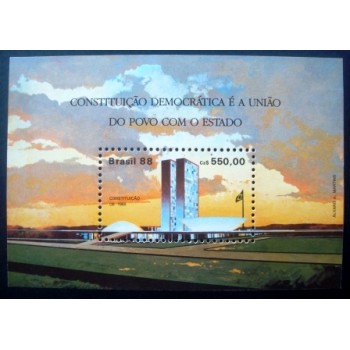 Imagem do bloco postal do Brasil de 1988 Constituição de 88