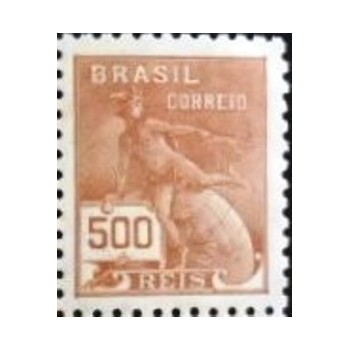 Imagem do selo postal do Brasil de 1931 Mercúrio e Globo 500 A N anunciado