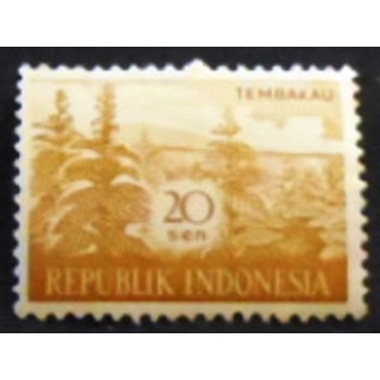 Imagem do selo postal da indonésia de 1960 Tobacco TEMBAKAU M
