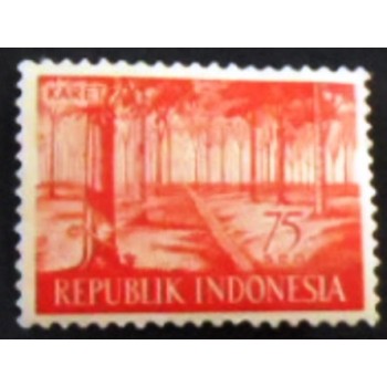 Selo postal da indonésia de 1960 Pará Rubber Tree anunciado