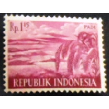 Selo postal da indonésia de 1960 Rice plants anunciado