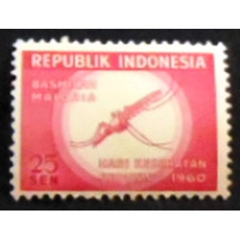 Selo postal da indonésia de 1960 Anopheles Mosquito 25 anunciado
