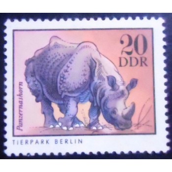 Selo postal da Alemanha Oriental de 1975 Indian Rhinoceros