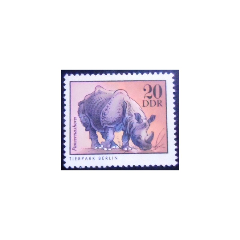 Selo postal da Alemanha Oriental de 1975 Indian Rhinoceros