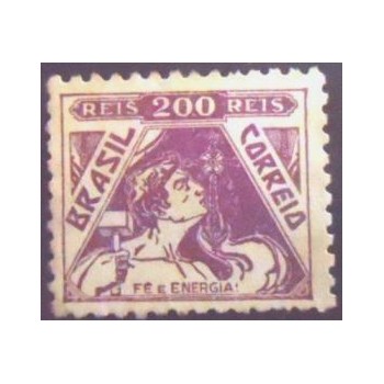 Selo postal do Brasil de 1936 Fé e Energia 200 N anunciado