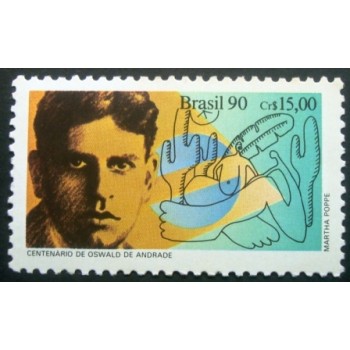 Imagem do selo postal do Brasil de 1990 Oswald de Andrade M