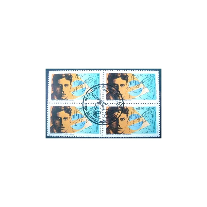 Imagem da quadra de selos postais do Brasil de 1990 Oswald de Andrade anunciada